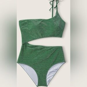 BNWT PINK by VS Green Shimmer One-Shoulder Cutout Swimsuit - Size S